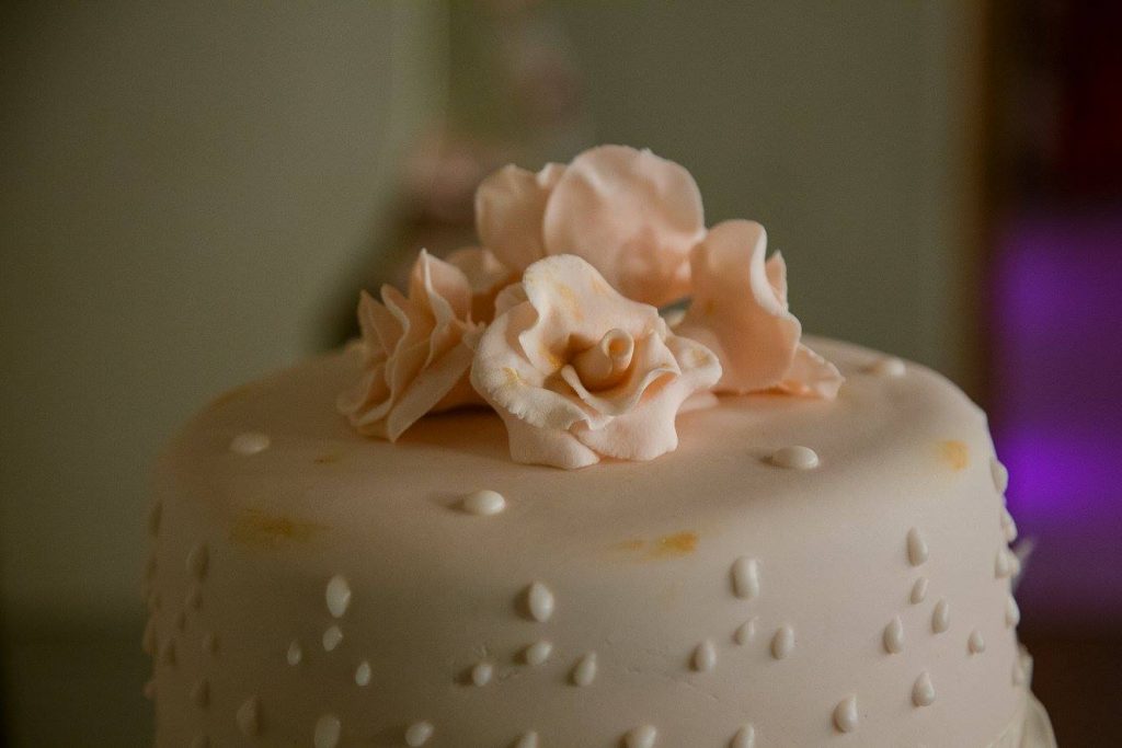 Wedding cake with peach blossoms